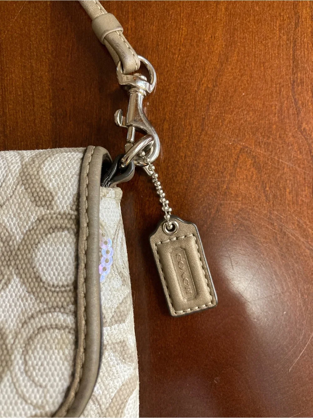Coach Kristin Op Art Sequin Sling Pack Crossbody Bag #45088 Taupe Monogram EUC